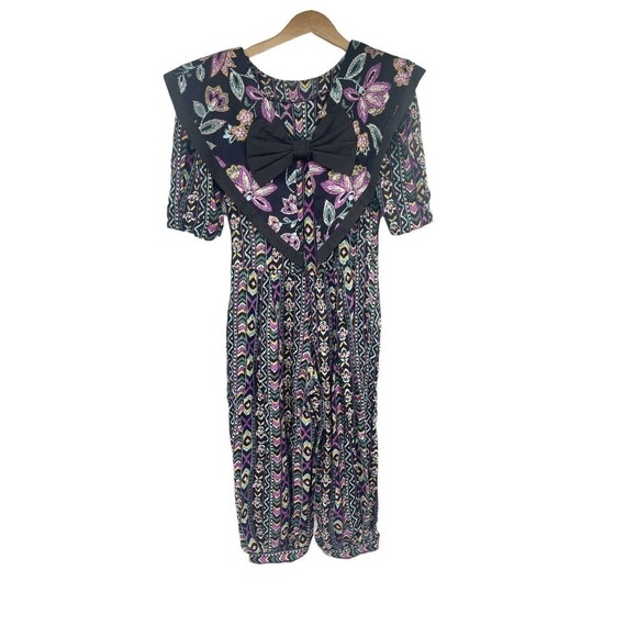 Choon Purple Floral 22" Inseam Short Sleeve Overall Jumpsuit Vintage Womens 6 - Picture 1 of 8